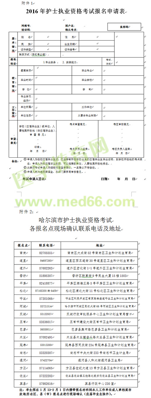 哈爾濱市2016年護(hù)士執(zhí)業(yè)資格考試現(xiàn)場確認(rèn)聯(lián)系電話及地址（點(diǎn)擊查看大圖）：