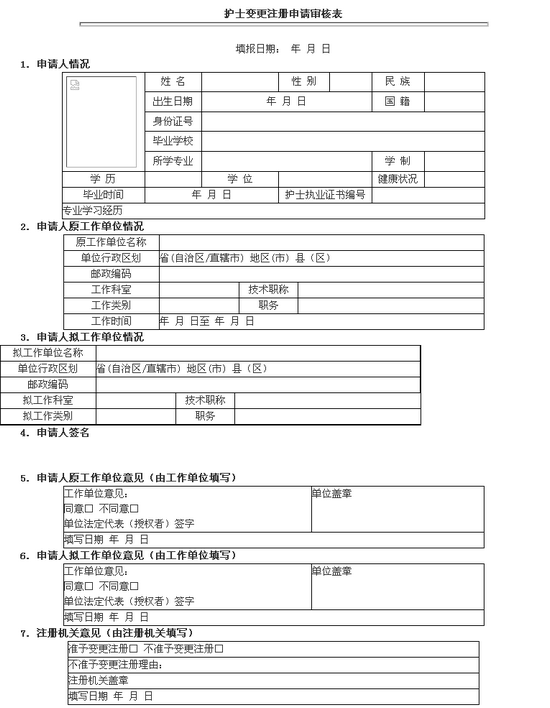 甘肅城中區(qū)2015護(hù)士變更注冊(cè)申請(qǐng)審核表