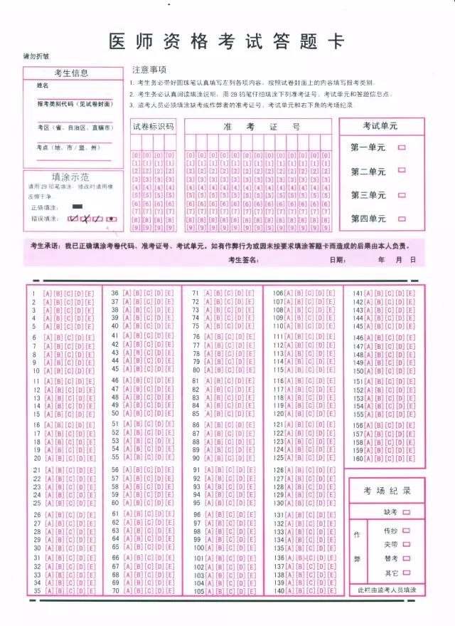 2018年臨床執(zhí)業(yè)醫(yī)師筆試考試提醒及答題卡填涂指導(dǎo)