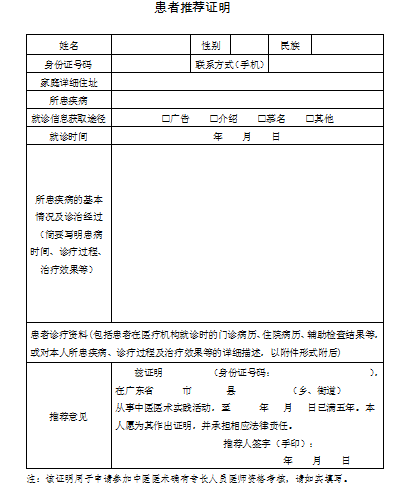 中醫(yī)醫(yī)術(shù)實(shí)踐證明材料、患者推薦表如何填寫