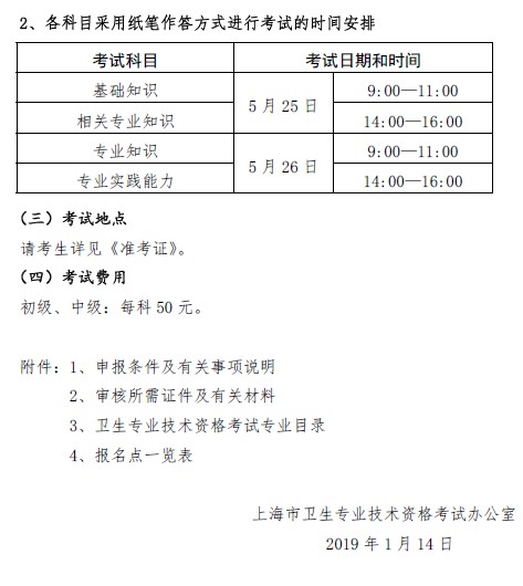 上?？键c(diǎn)2019年衛(wèi)生資格考試時(shí)間