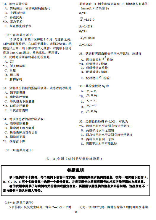 國家醫(yī)師資格考試綜合筆試題型舉例