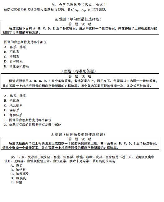 國家醫(yī)師資格考試綜合筆試題型舉例