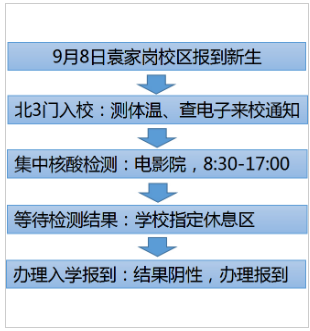 圖1：袁家崗校區(qū)入校報(bào)到程序