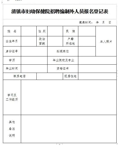 清鎮(zhèn)市婦幼保健院招聘編制外人員報名登記表